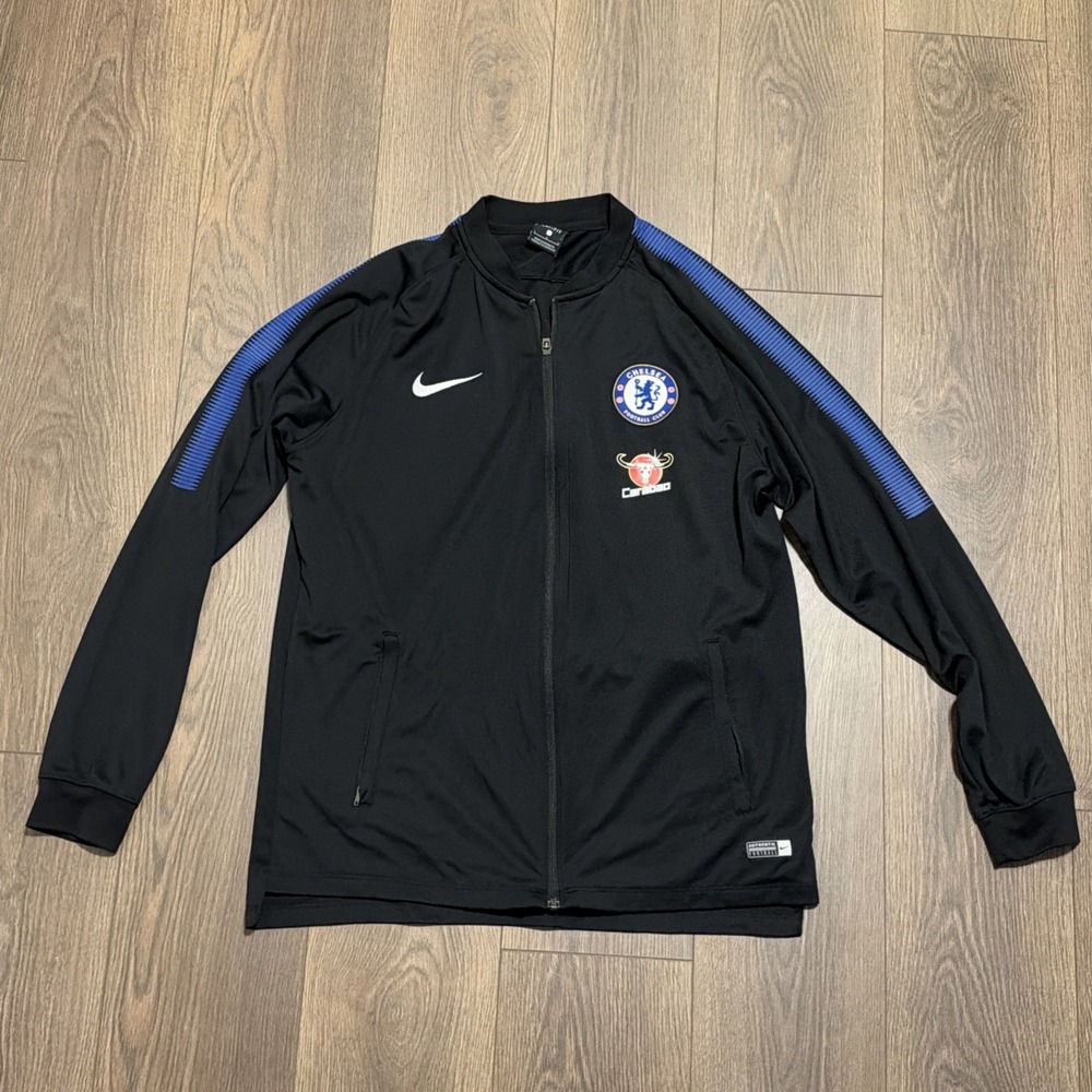 CHELSEA 2017 2018 PRE MATCH FOOTBALL SOCCER TRACK JACKET NIKE SZ L MEN BLACK
